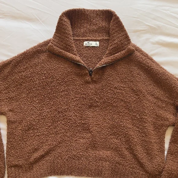 Hollister Rustic Brown Plush Sherpa Half-Zip Pullover - Picture 5 of 8